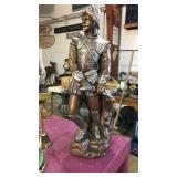 Conquistador statue 27 inches tall signed,