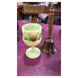 Yellow milk glass hand-painted & brass hand bell