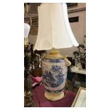 Large blue & white mosaic lamp, side needs