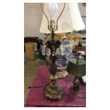 Large ornate lamp looks brass no finial 32 inches