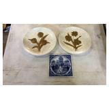 Matching pair of wall plaques & Holland tile