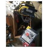 Wood crate with man treasures. Light, car manual,