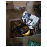 Group of man goodies. Batteries, hardhat, hose