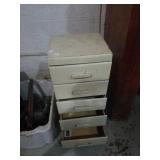 White wood small side table with 5 drawers.