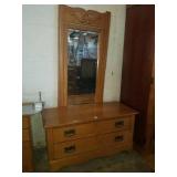 Antique oak 2 drawer cabinet with mirror