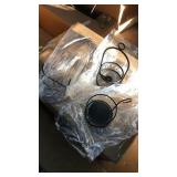 Large box of mixed metal. Plate rack, tea cup