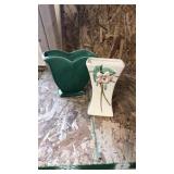 2 McCoy vases. White has hairline crack