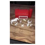 Vintage farm toy set. Barn marked Gay Toys Inc