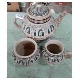 3 pc Crock Tea Set with Tea pot, cream & sugar