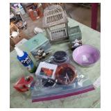 Group of Treasures.  Birdcage, dog bowl,