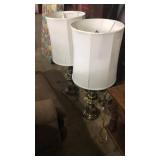 2 matching brass like lamps and floor lamp