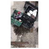 3 milk crates full of paint and more