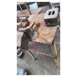 Work table with vise and weights