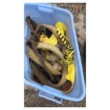 Tote of straps bolt cutters and more