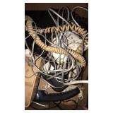 Box of phone accessories and kitchen goodies