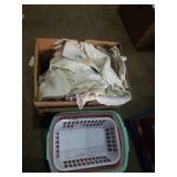 Group of vintage linens and small storage