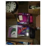 Group of office goodies, VCR rewind, alarm clock.