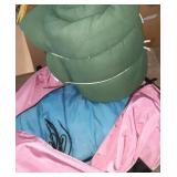 2 Sleeping Bags one with large pink duffle bag to
