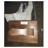 White Ice Skates & Shoe Shine box with