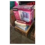 Stack of assortment. pans, scale, canisters,