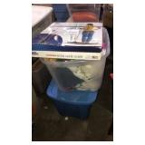 2 totes (1 with lid) of random decor, & scale