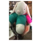 Large box of assorted decor & giant bunny