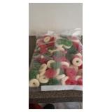 4.5 pounds of RED GREEN AND WHITE GUMMI RINGS by