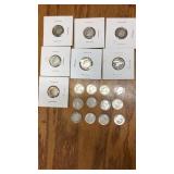 19 Roosevelt silver Dimes 1945 - 1964