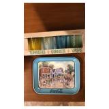 Coca Cola tray & Crate & Barrel glasses