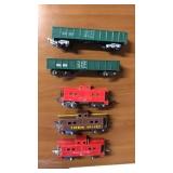 5 assorted American Flyer train cars