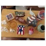 Vintage tin bank & U.S. decor & more