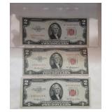 Sleeve of 3 Two Dollar Bill