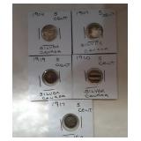 5 Silver Canada 5 Cent 1907,1914,1917,1919 1920