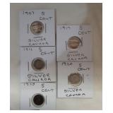 5 Silver Canada 5 Cent 1907. 1912  1913, 1917,