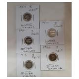 5 Silver Canada 5 Cent 1907. 1911. 1919. 1920