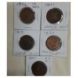 Group of Large Cent Coins 1846, 1847, 1817, 1854,