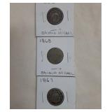 Group of 3 Coins Shield Nickels 1868, 1867