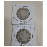 Group of 2 Barber Half Dollar Coins 1902, 1912