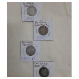 Group of 4 Barber Quarters 1906, 1907, 1909-D,