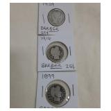 Group of 3 Barber Quarters 1899 ,1909, 1916