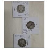 Group of 3 Barber Quarters 1899, 1922, 1914-D