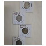 Group of 4 Barber Quarters 1898, 1909, 1912, 1914