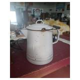 Large enamel coffee pot. 14in tall