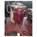 10.5in Pink heavy art glass vase