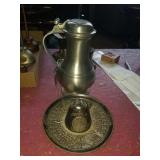 Pewter pitcher and beautiful metal sombrero with