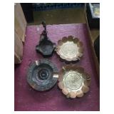 Group of 4 ashtrays.  2 Mexican coin ashtrays, 1