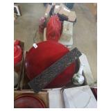 Large red platter, small oriental vase, and