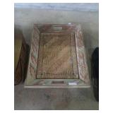 Large wood and wicker serving tray. Measures