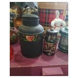 Pair of small metal painted creamer tins.