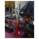 Orange glass vase. About 12in tall